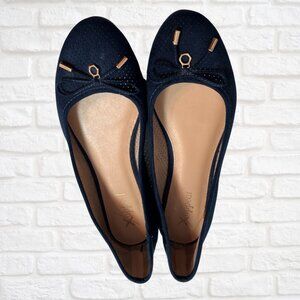 Xappeal Women’s Navy Ballet Flats Size 9 - Comfortable Perforated Shoes with Bow